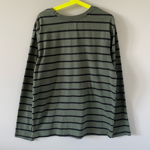 Boys Long Sleeve Striped T- Shirt - Green & Black Horizontal Stripes - Picture 4 of 5